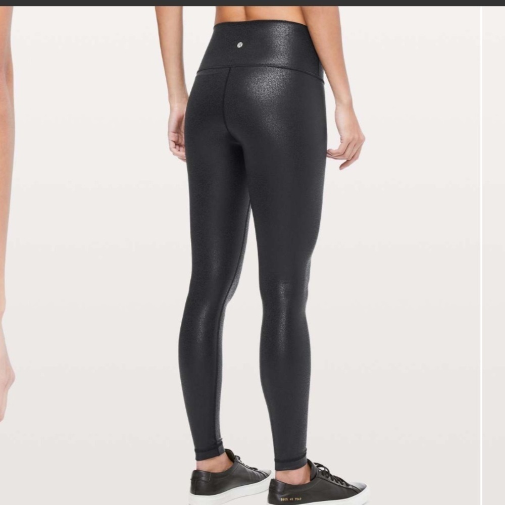 Lululemon Wunder Under Foil High-Rise Tight 28” Size 6 Black Luxtreme